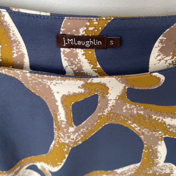 J. McLaughlin Ruched Catalina Abstract Print 3/4 Sleeve Dress Size Small Blue 18 - Picture 2 of 7